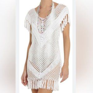 MELISSA ODABASH RIRI FRINGED CROCHETED COVER UP DRESS SMALL